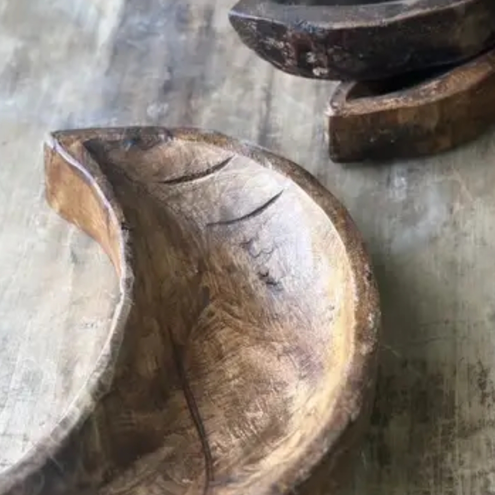 NWT Rustic Wooden Moon Shaped Dough Bowl